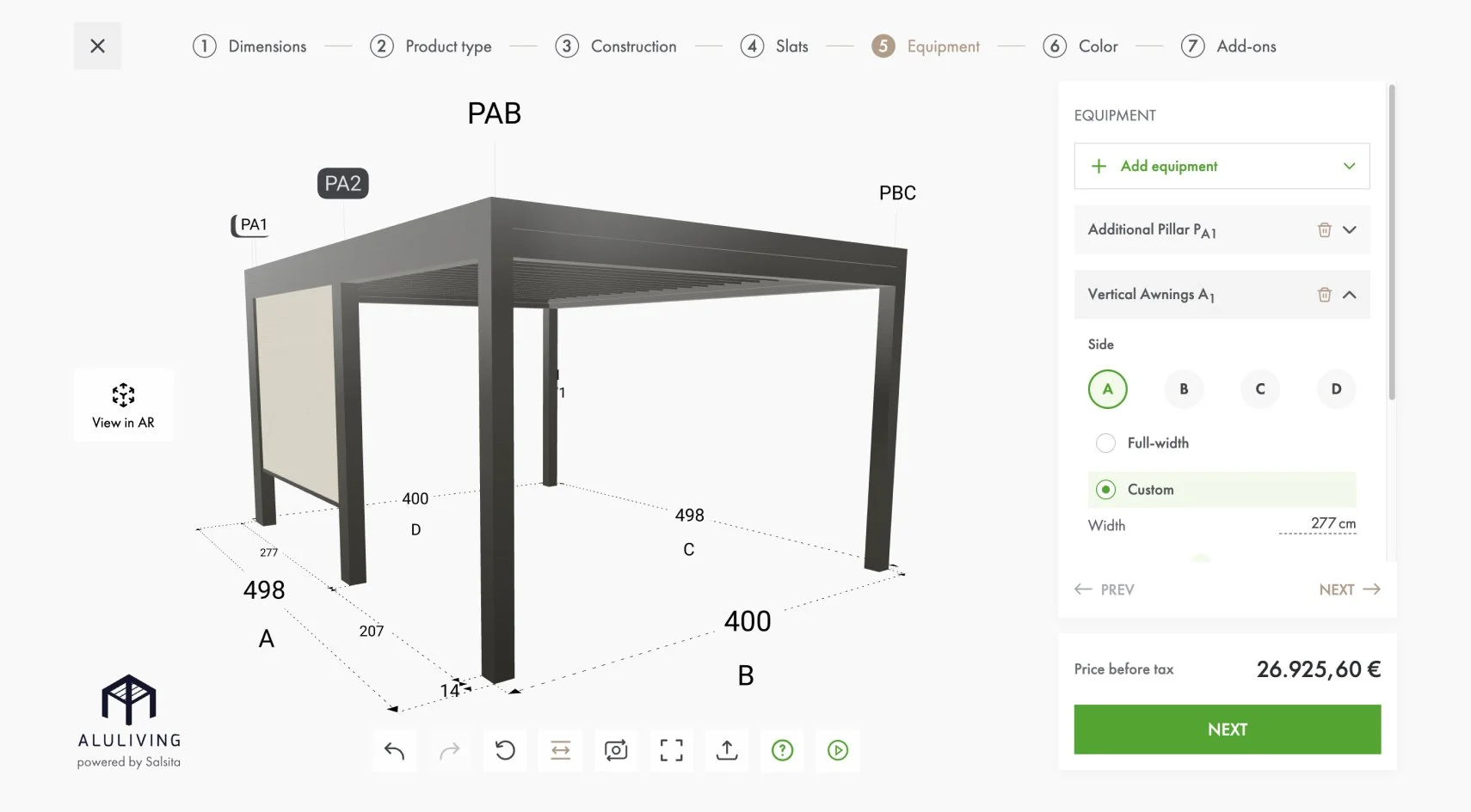 Aluliving multi-module pergola configuration with equipment options
