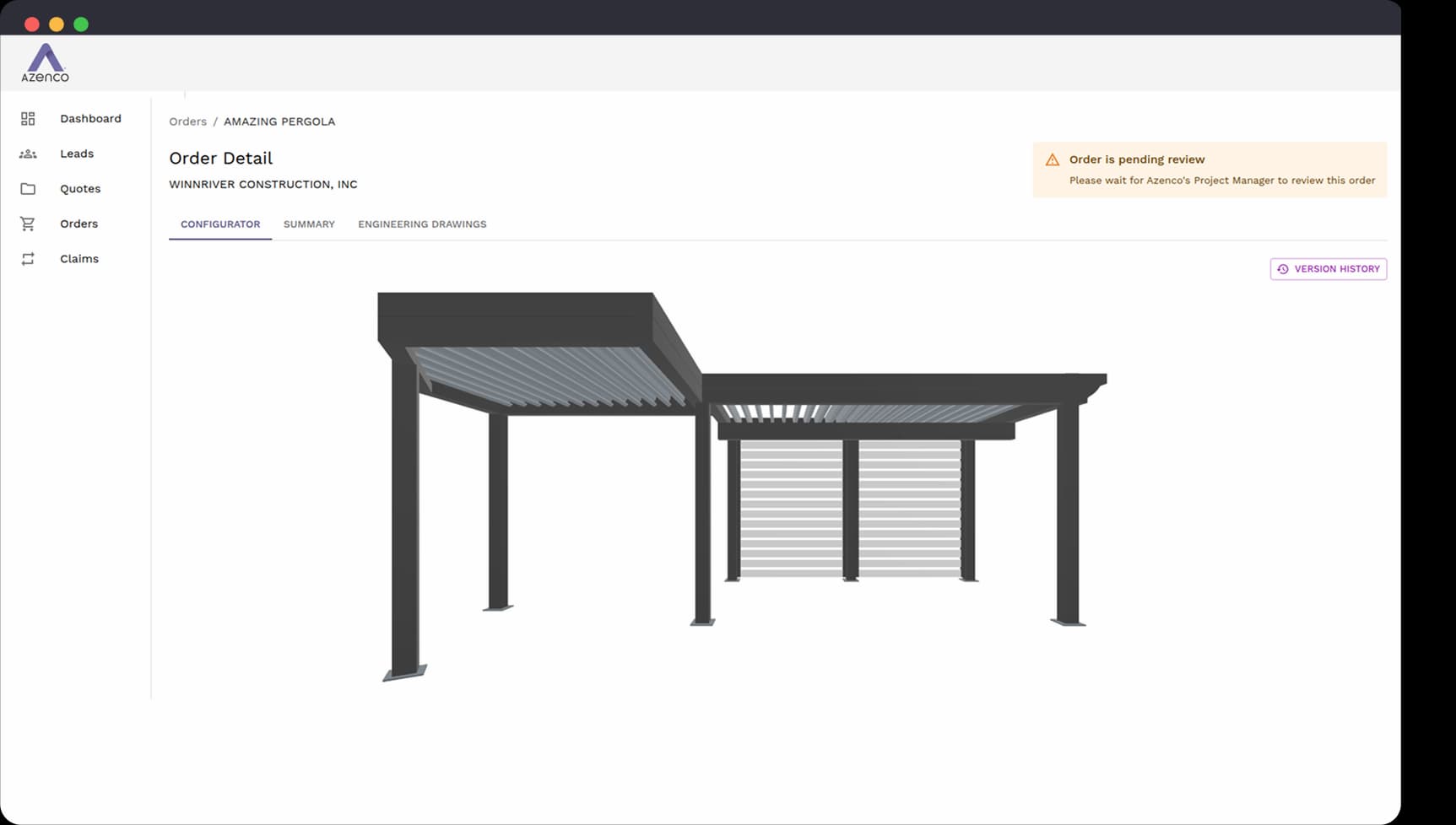 3D product configuration order management dashboard