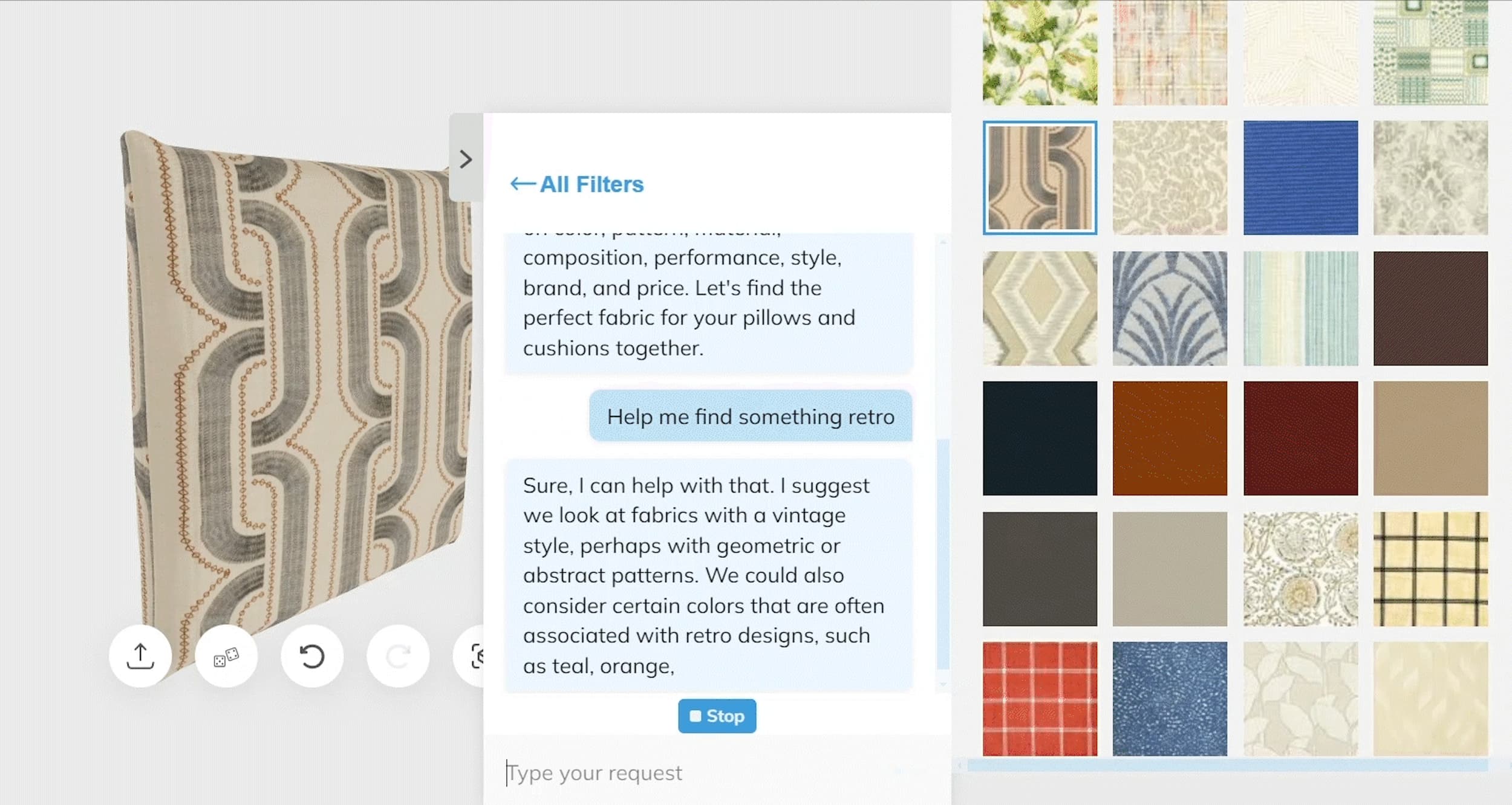 AI-powered 3D configurator for cushion fabric selection