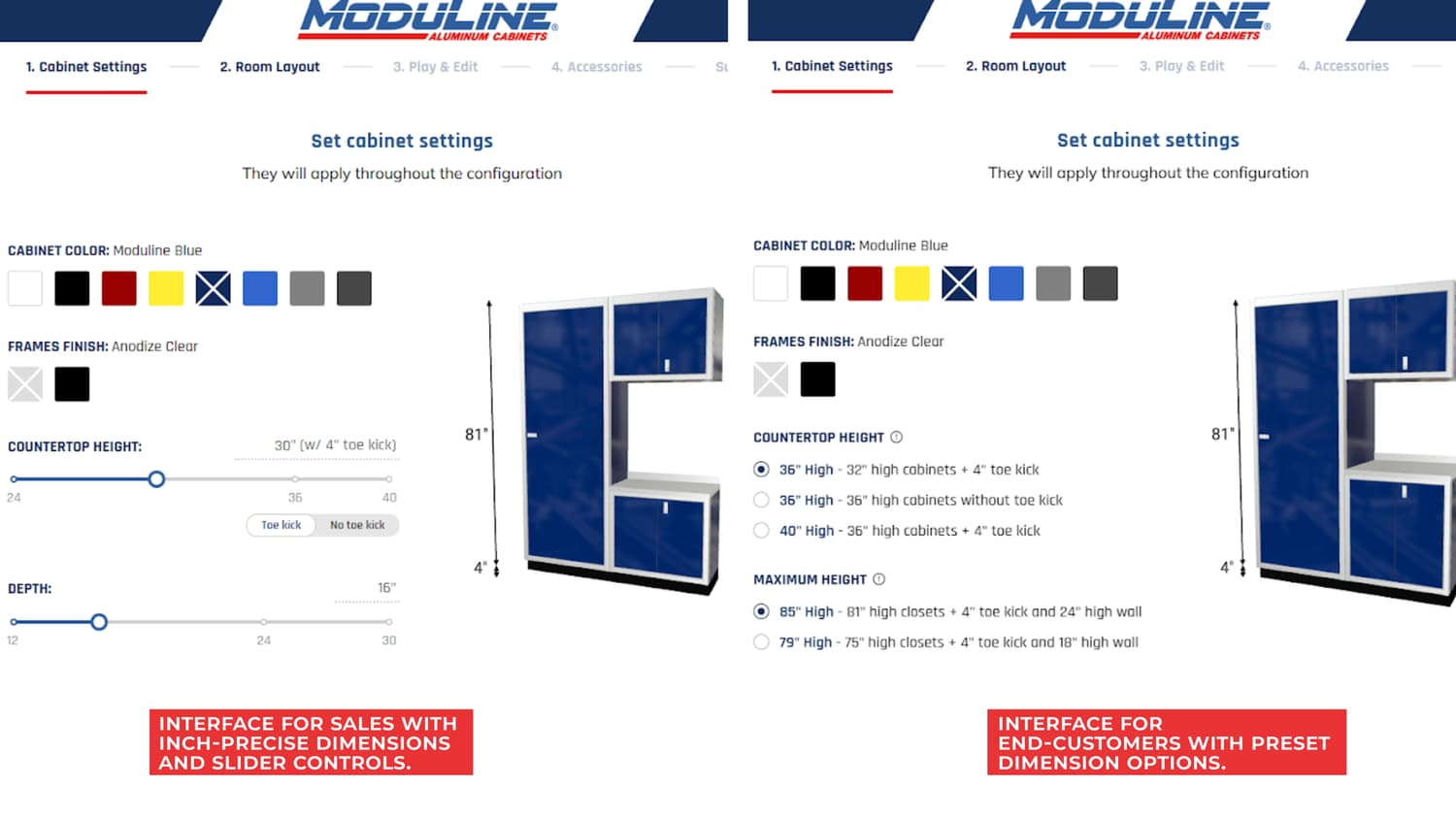 Role-based configurator showing buyer and sales rep interfaces