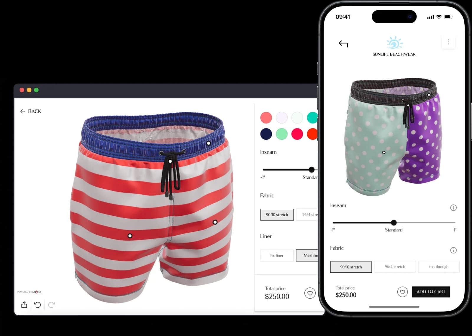 Sunlife Beachwear configurator shown on desktop and mobile devices